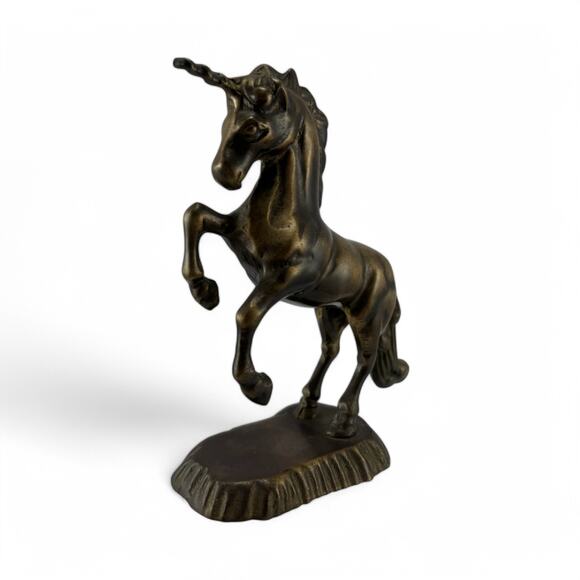 Vintage Solid Brass Rearing Unicorn Figurine – 5.25” Mythical Statue - Picture 8 of 9